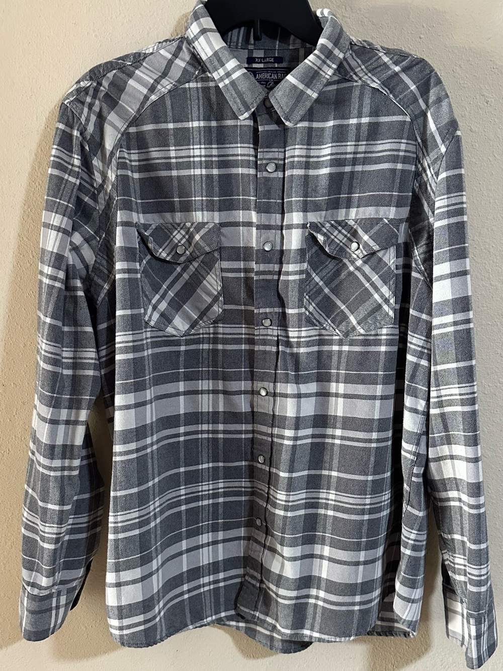 American Rag Black and Gray Plaid Snap-Front Shirt